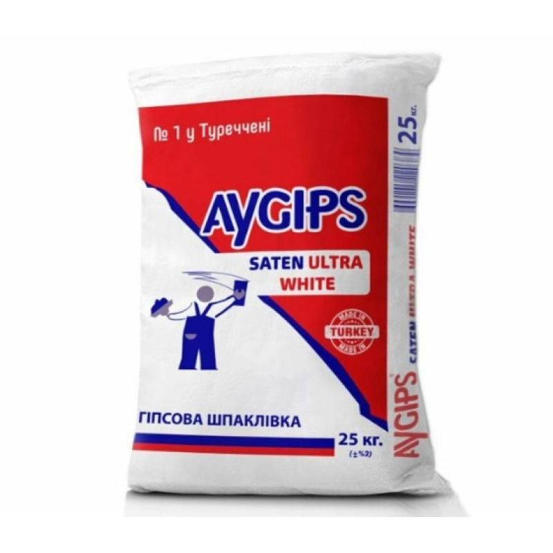 Aygips Гіпсова Шпаклівка Фініш SATEN ULTRA WHITE 25кг Турция