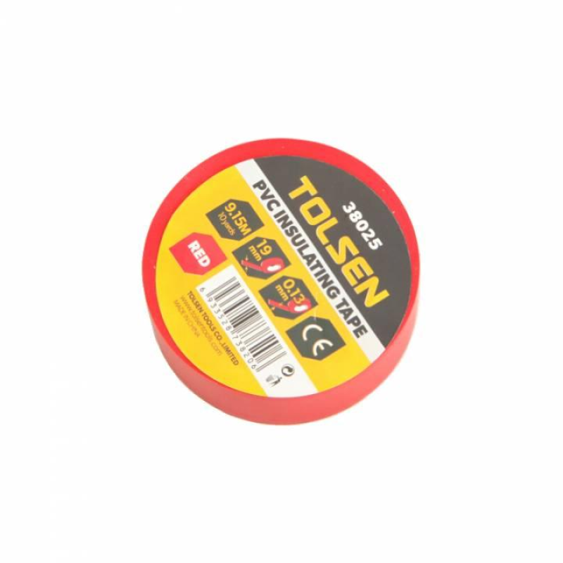 Ізоляційна стрічка 19мм х 9,2мм червона 0,13мм Tolsen 38025