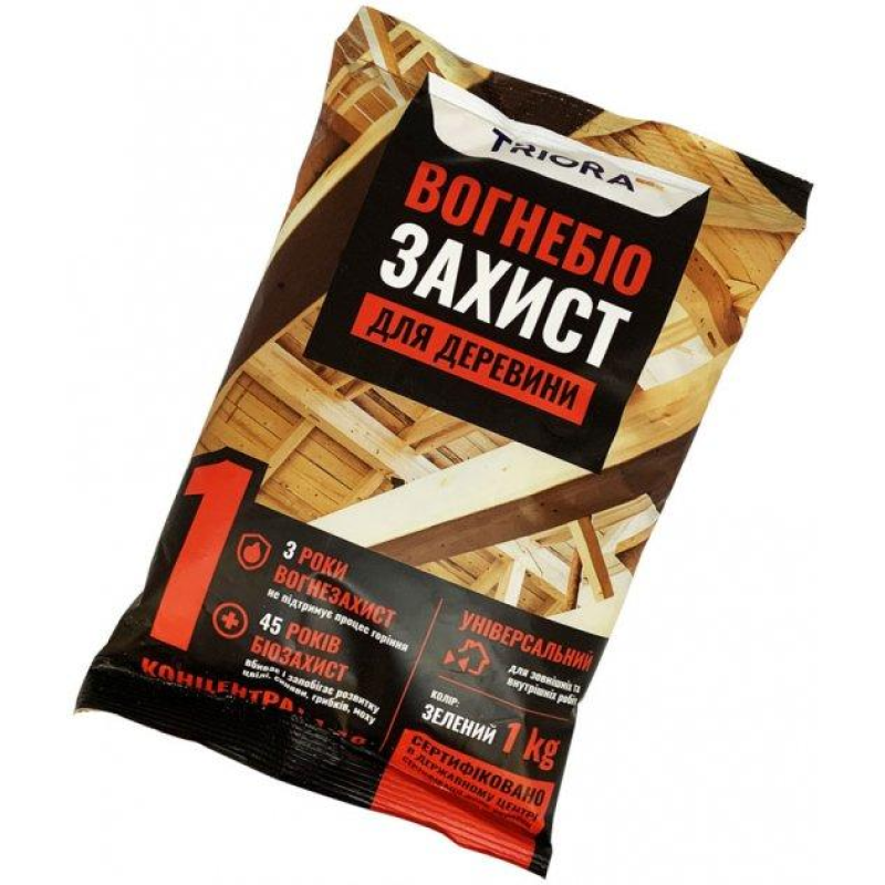 Вогнебіозахист д/деревини-1, 1 кг, ТМ “TRIORA“, концентрат 1:10, зелений