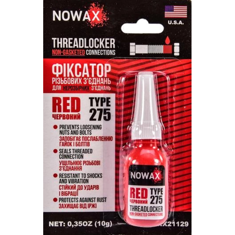 Червоний фіксатор різьблення NOWAX Threadlocker Red NX 21129