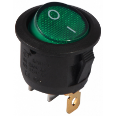 KCD1-5-101N GR/B  220V Перемикач 1 клав. круглий зелений з підсвіч.