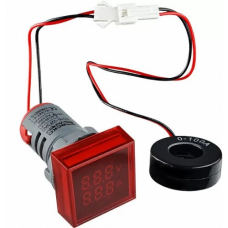 Квадратний цифровий вимірювач струму+напруги  ED16-22 FVAD 0-100A, 50-500В (червоний)