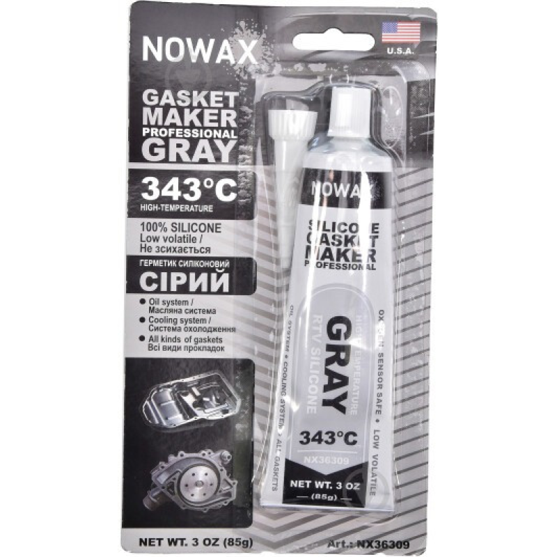 Герметик прокладок NOWAX високотемпературний 100% силіконовий сірий 85г +343°С NX36309