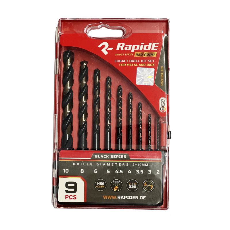 Набір кобальтових свердел по металу 9шт Rapide RED POINT Black Series