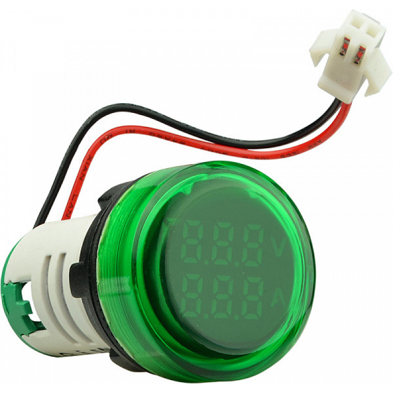 Круглий цифровий вимірювач струму+напруги  ED16-22 VAD 0-100A, 50-500В (зелений)