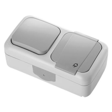 Вимикач 1 + Розетка зовнішня з/зем з кришкою Viko PALMIYE