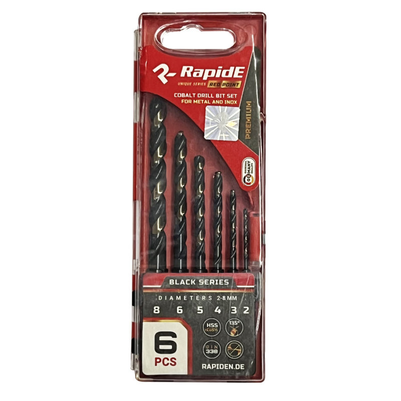 Набір кобальтових свердел по металу 6шт Rapide RED POINT Black Series