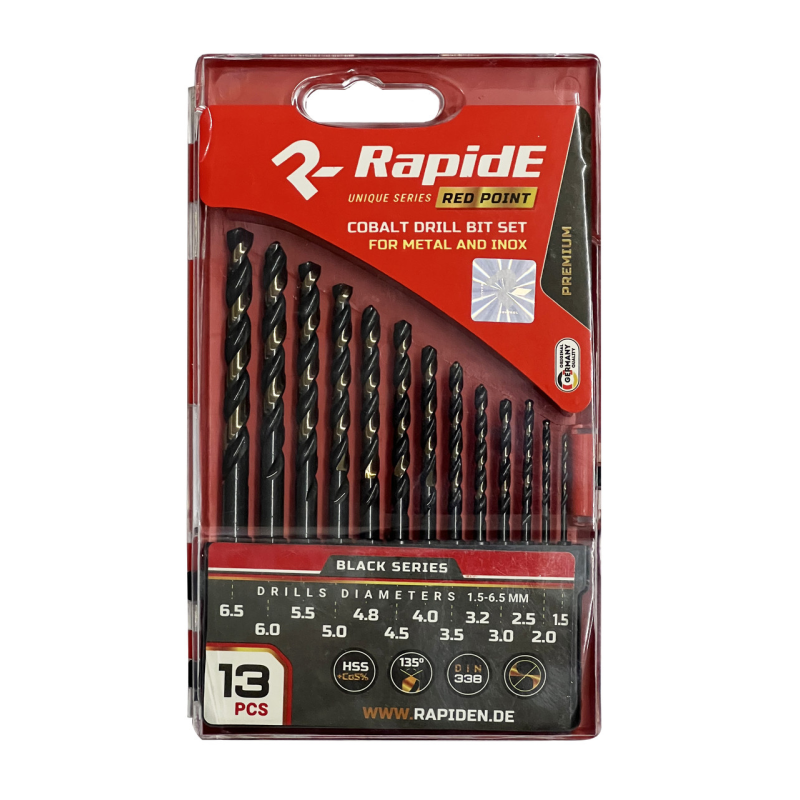 Набір кобальтових свердел по металу 13шт Rapide RED POINT Black Series