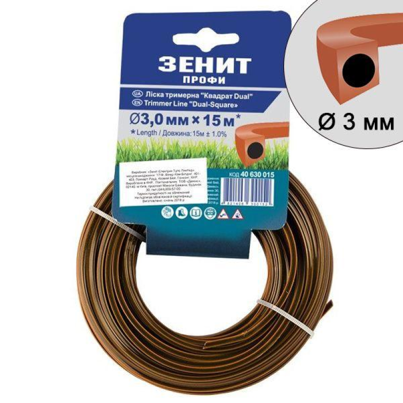 Ліска для тримера  Квадрат DUAL 3,0мм х 15м Зеніт 40630015